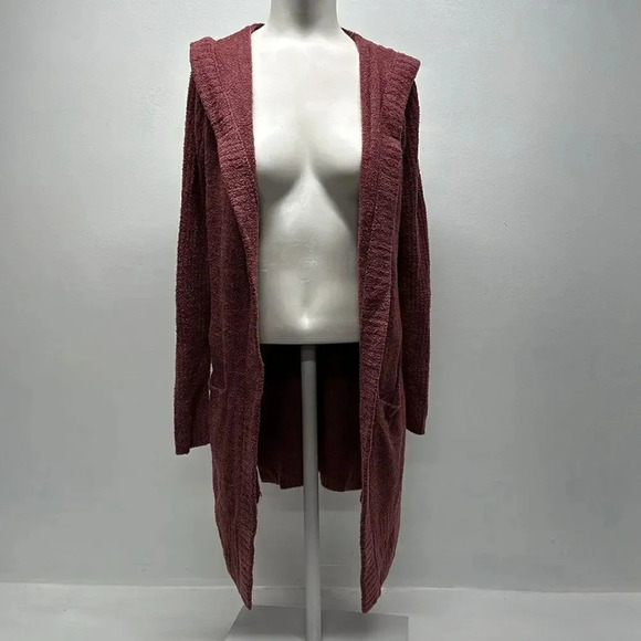 Barefoot Dreams CozyChic Lite Relaxed Hooded Cardi with Pockets Mauve Pink XS - Picture 1 of 10